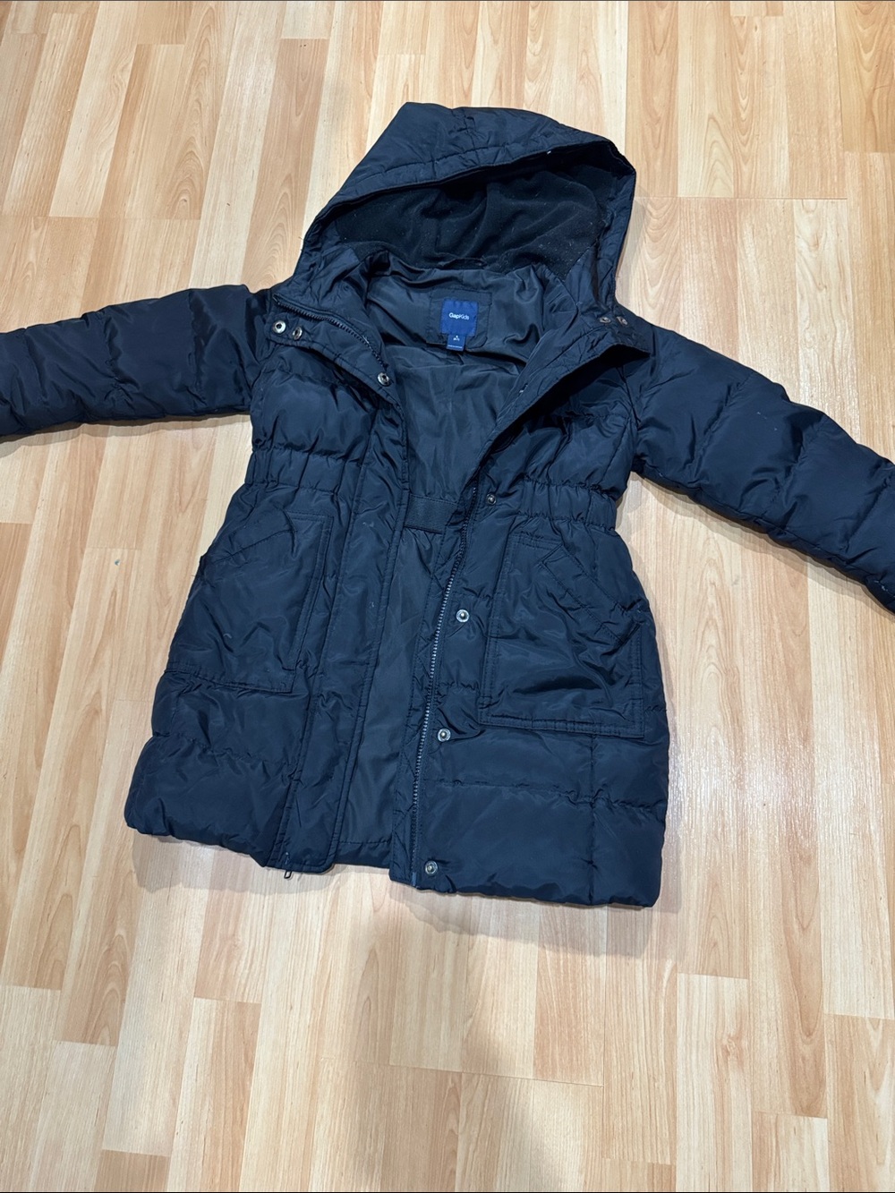 GAP Black Hooded Puffer Coat girls size 6-7